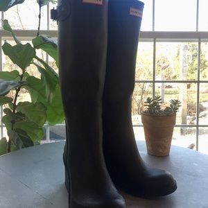 High heeled matte black Hunter Rain boots  8 (39)